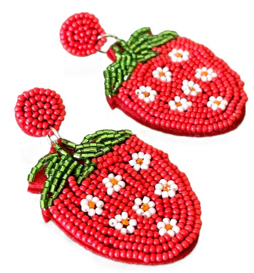 Hand Beaded Strawberry Earrings