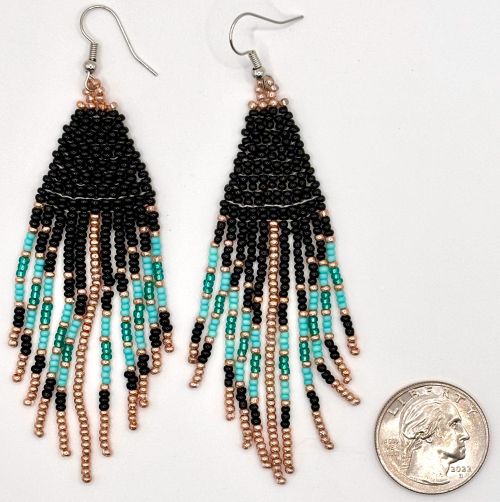 Southwestern Black/Teal/Copper Hand Beaded Earrings