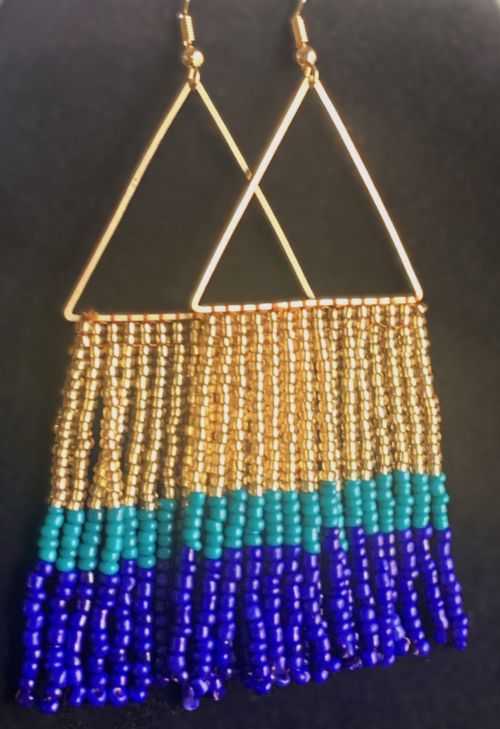 Tri-color Triangle Hand Beaded Earrings