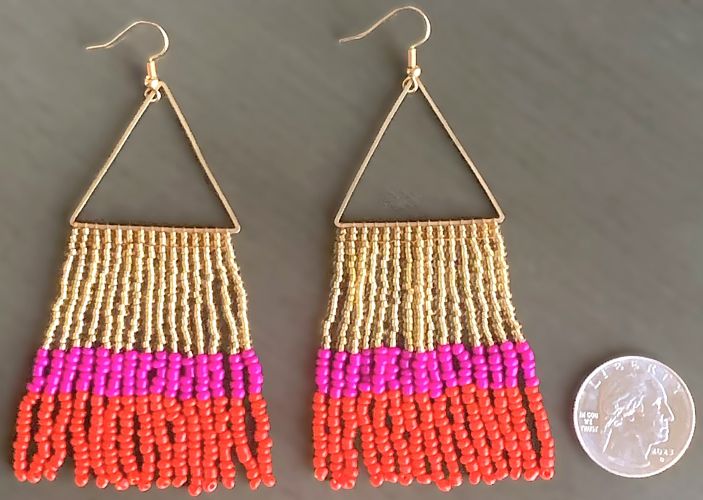 Tri-color Triangle Hand Beaded Earrings