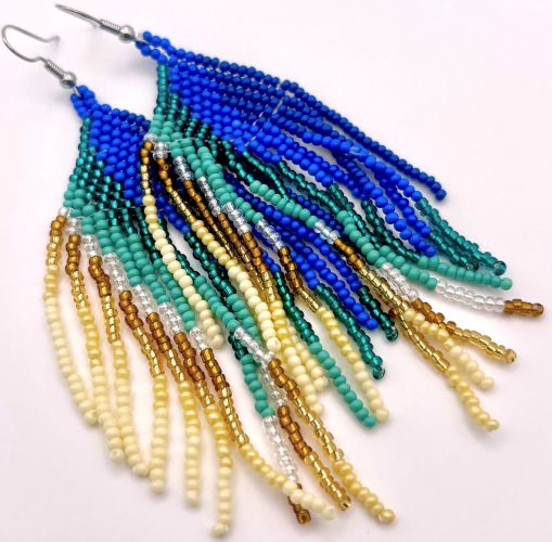 Blue Warm-Cool Gradient Hand Beaded Earrings