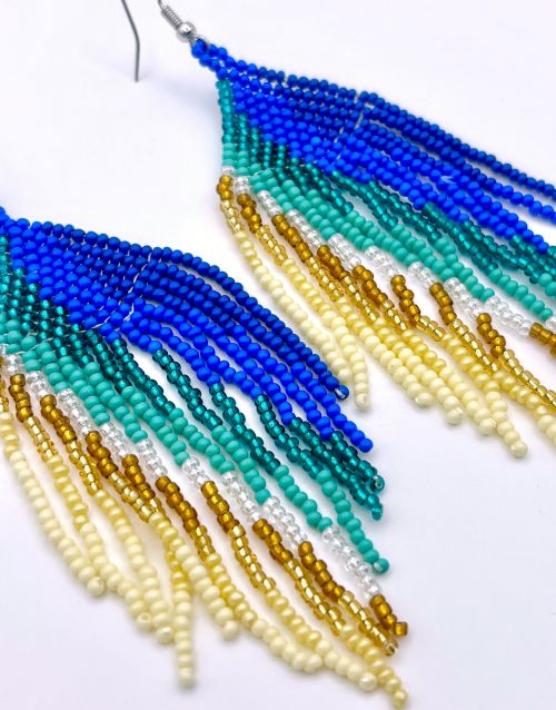 Blue Warm-Cool Gradient Hand Beaded Earrings