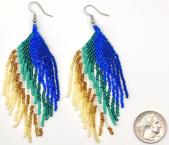 Blue Warm-Cool Gradient Hand Beaded Earrings