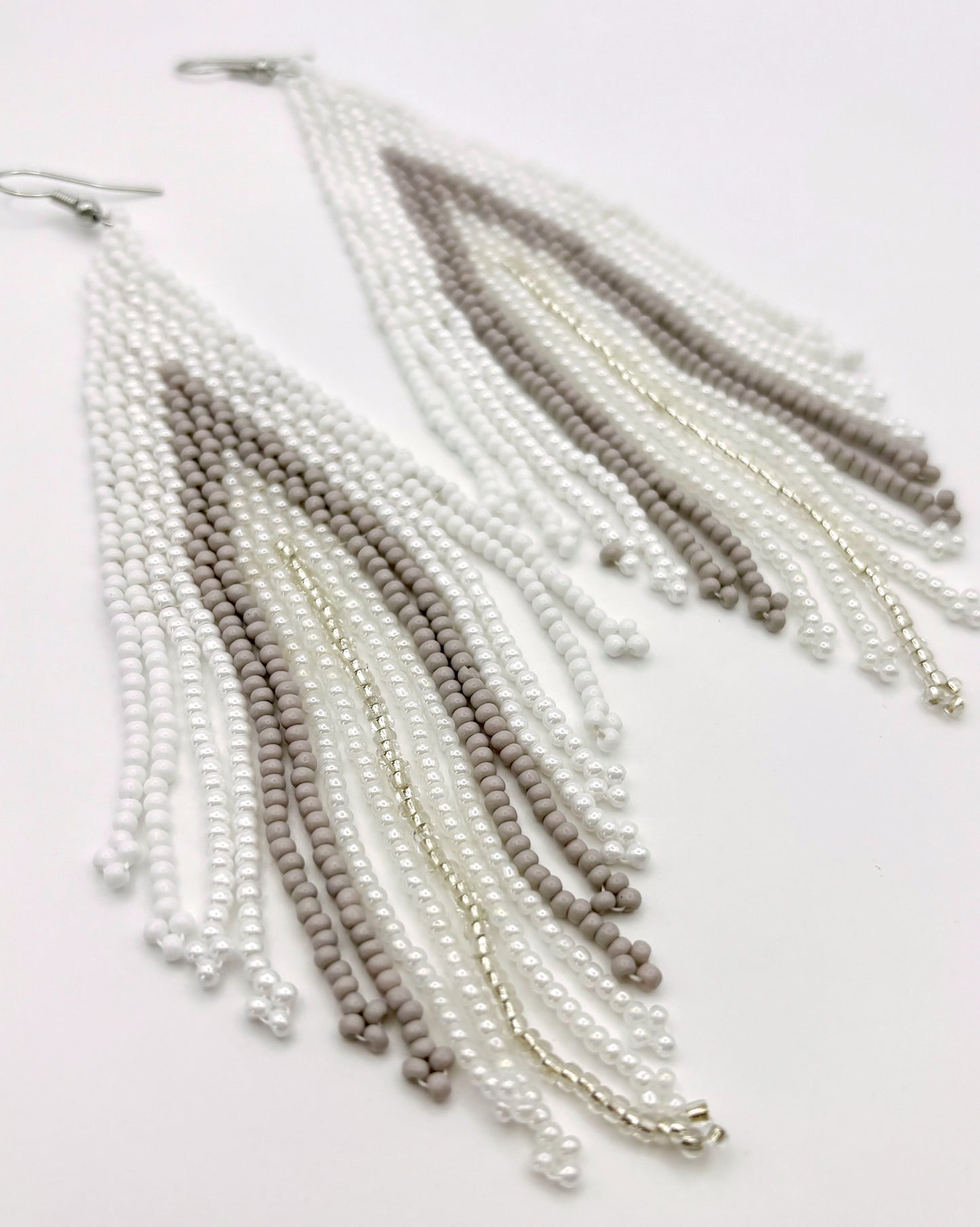 Crisp n' Clean White Gradient Hand Beaded Earrings