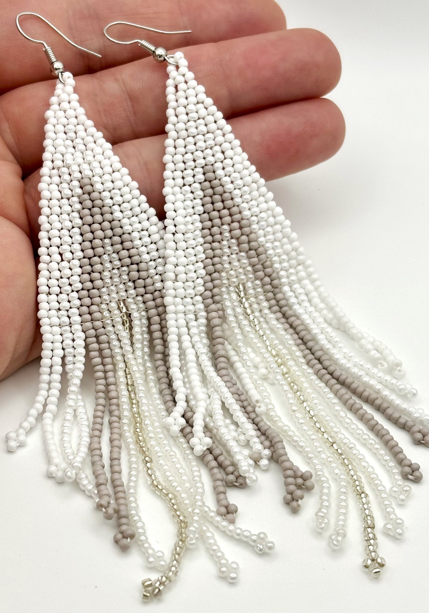 Crisp n' Clean White Gradient Hand Beaded Earrings