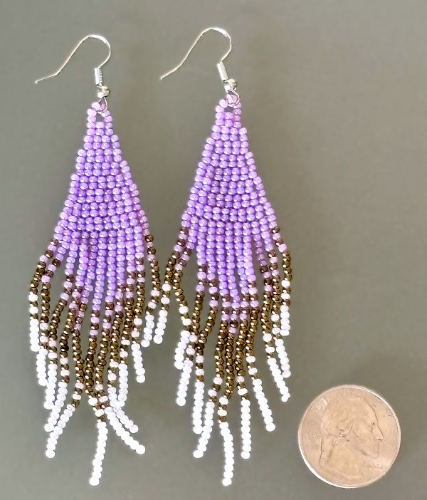 Lavender, Gold, White Gradient Hand Beaded Earrings