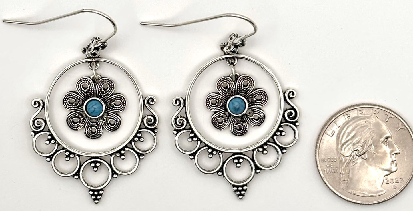 Silver Flower Charm in Hoop Earrings