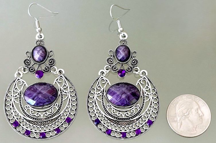 Vintage Filigree Purple Crystals and Beads Earrings