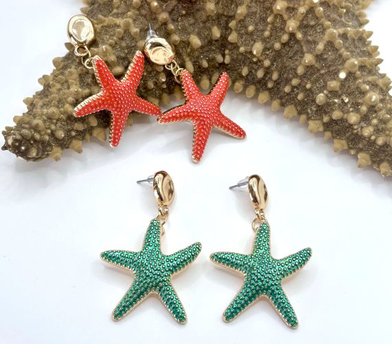 Coastal Starfish Earrings (Coral and Teal)