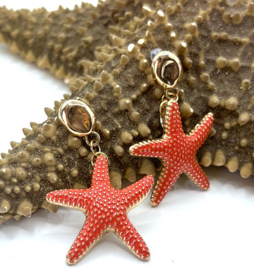 Coastal Starfish Earrings (Coral and Teal)