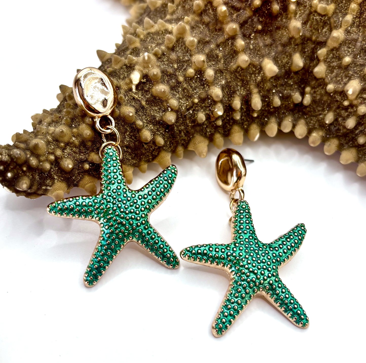 Coastal Starfish Earrings (Coral and Teal)