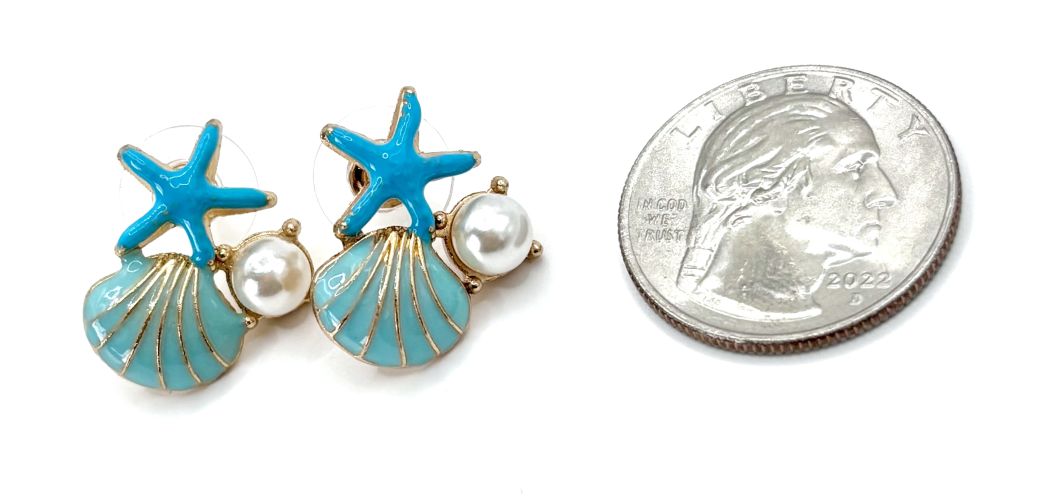 Starfish, Shell and Pearl Stud Earrings