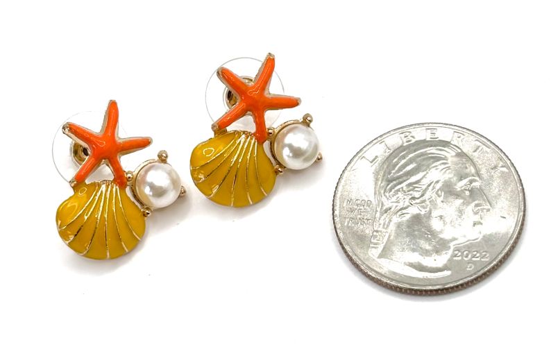 Starfish, Shell and Pearl Stud Earrings
