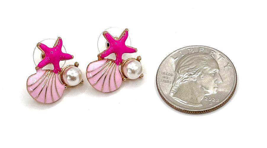 Starfish, Shell and Pearl Stud Earrings