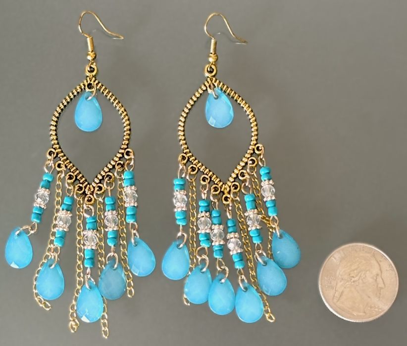 Ocean Blue Beaded Tassel Earrings