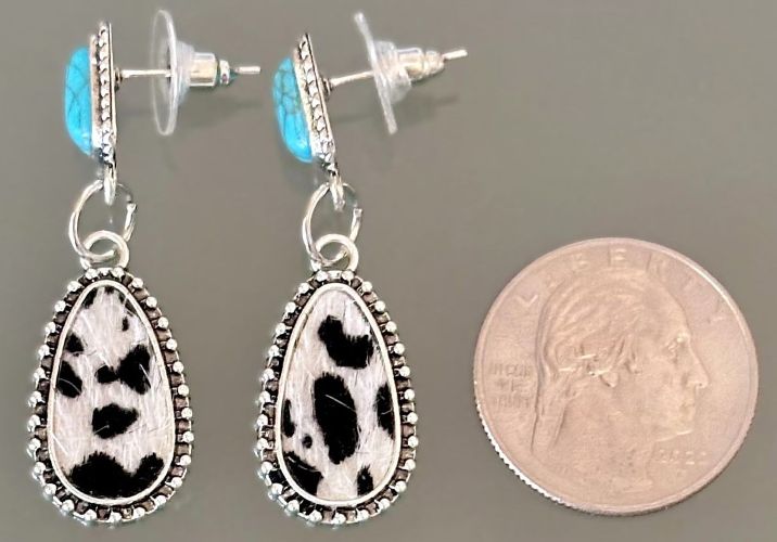 Cowgirl Cow Print and Turquoise Earrings