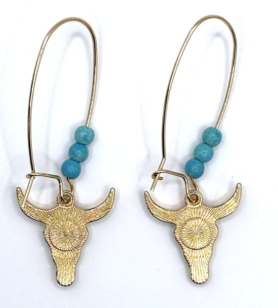 Western Floral Cattle Skull Drop Earrings