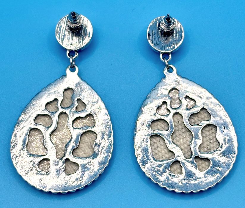 Western Cow Print and Turquoise Teardop Earrings