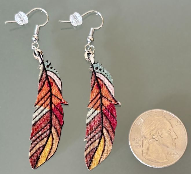 Colorful Boho Wood Feather Earrings