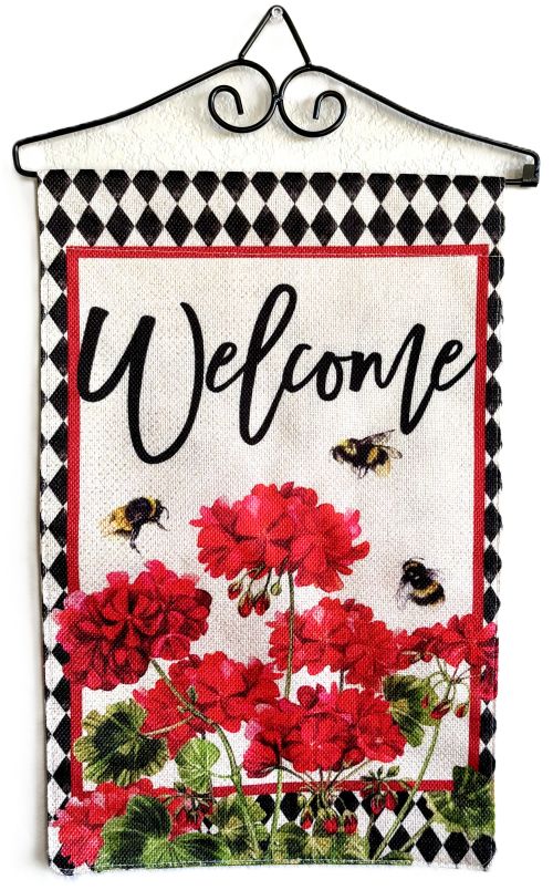 Bees n' Geraniums 'Welcome' Garden Flag