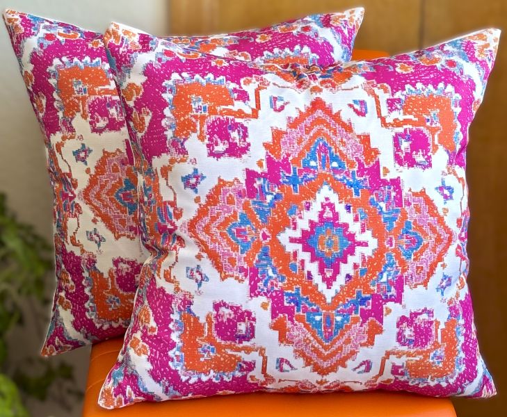 Set/2 Pink & Orange Persian Summer Outdoor Pillow Covers
