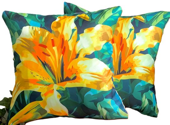 Set/2 Yellow Lily Outdoor Pillow Covers
