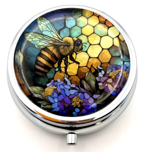Floral Bee on Honeycomb Pill Box