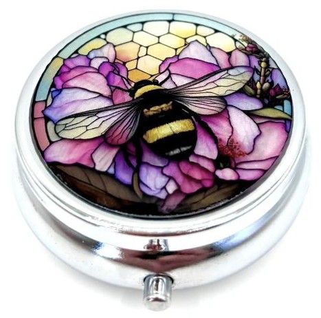 Bee on Pink and Purple Blooms Pill Box