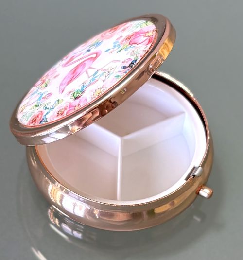 Floral Pink Flamingo Rose Gold Pill Box