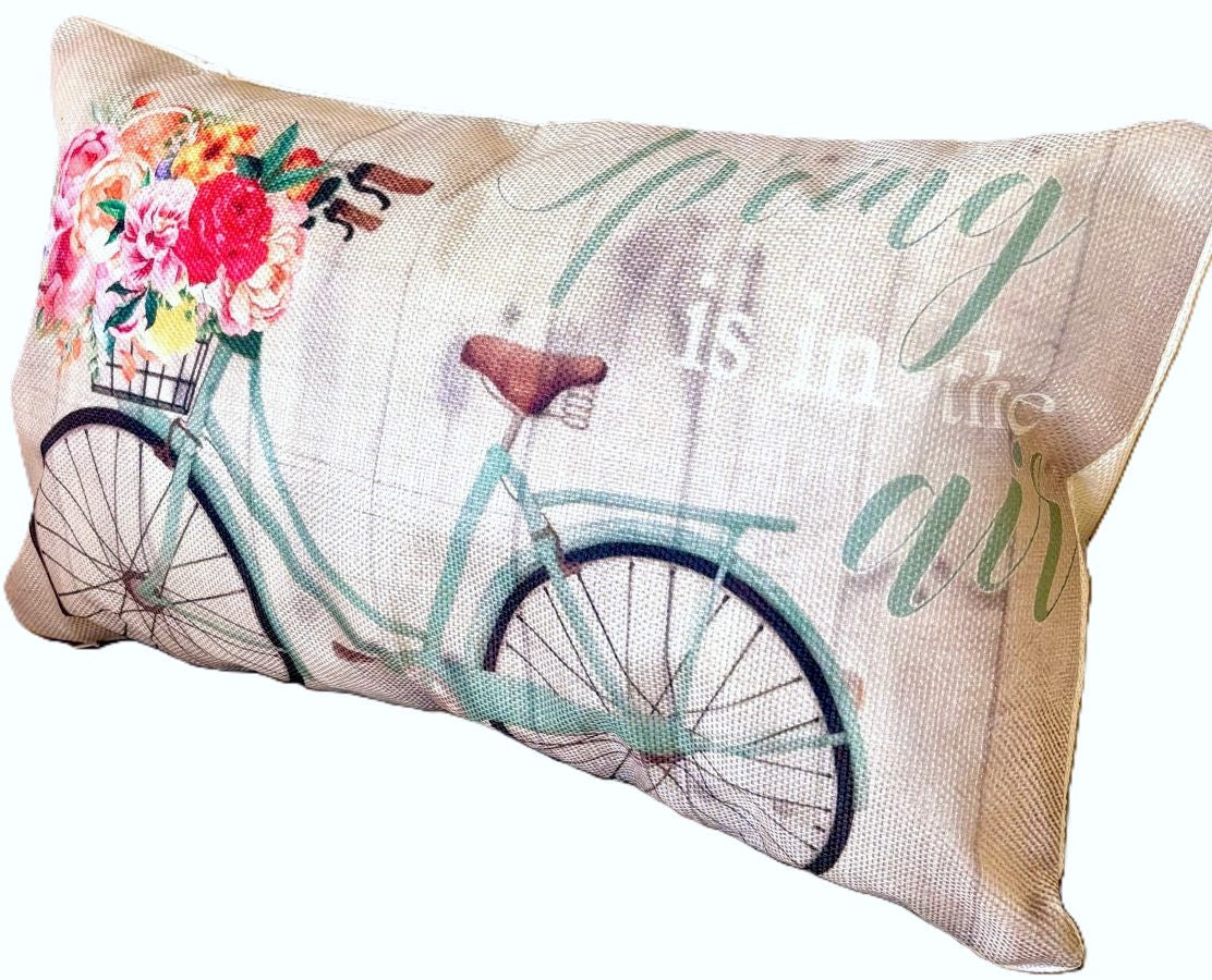 Flower Basket Bicycle Pillow Cover