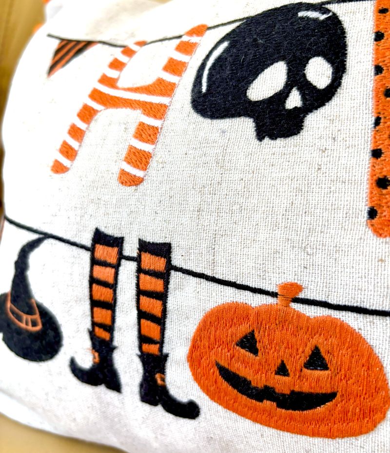 "Happy Halloween" Embroidered Pillow Cover