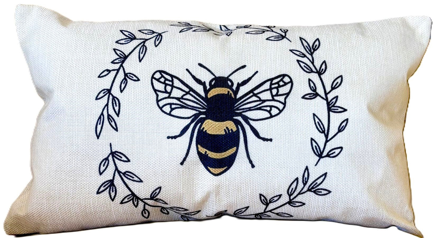 French Country Bee Leaf Wreath Pillow Cover