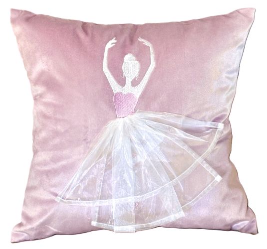 Pink Embroidered Ballerina Pillow Cover
