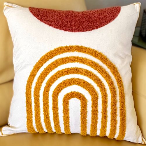 Rust and Gold Geometric Tufted Pillow Cover
