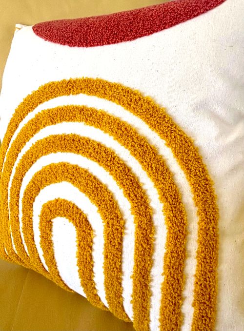 Rust and Gold Geometric Tufted Pillow Cover