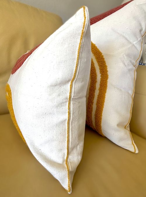 Rust and Gold Geometric Tufted Pillow Cover