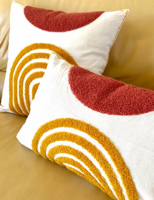 Rust and Gold Geometric Tufted Pillow Cover