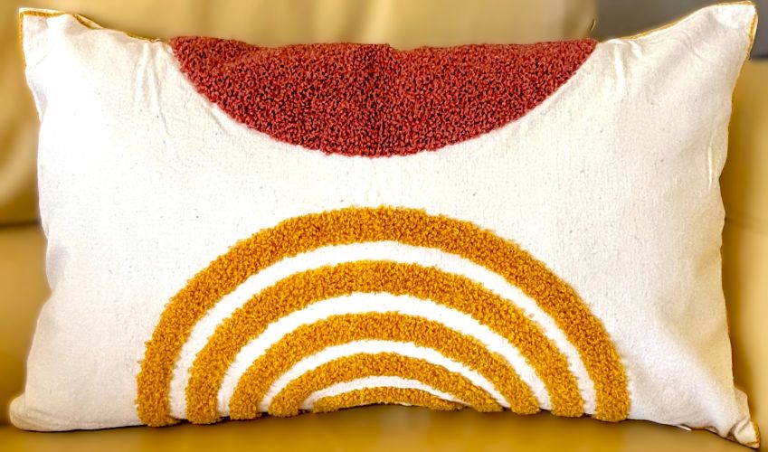 Rust and Gold Geometric Tufted Pillow Cover