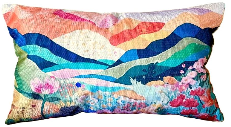 Boho Mountain Landscape Pillow Cover