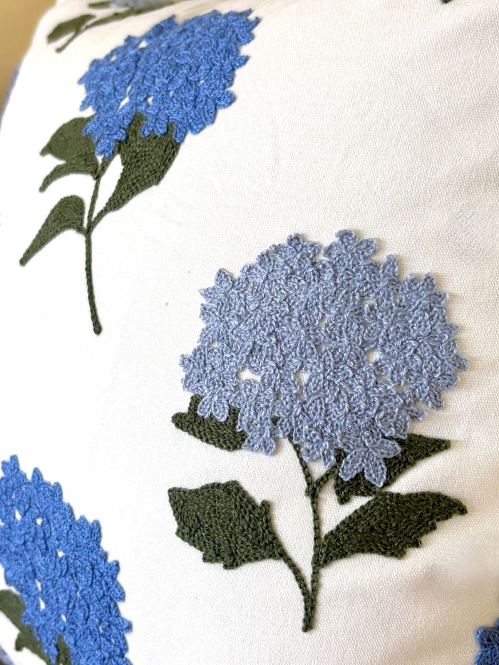 Embroidered Blue Hydrangeas Pillow Cover
