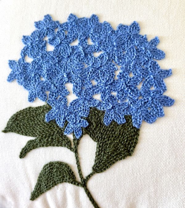 Embroidered Blue Hydrangeas Pillow Cover