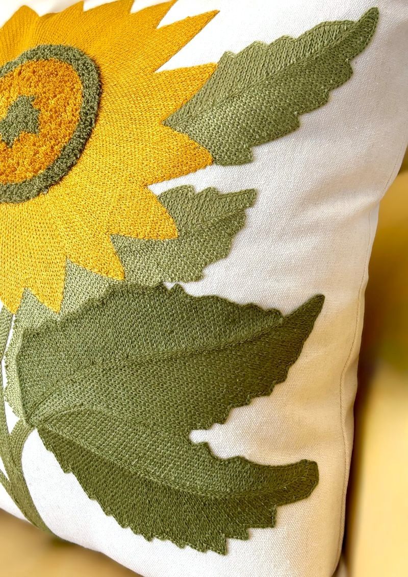 Embroidered Sunflower Pillow Cover