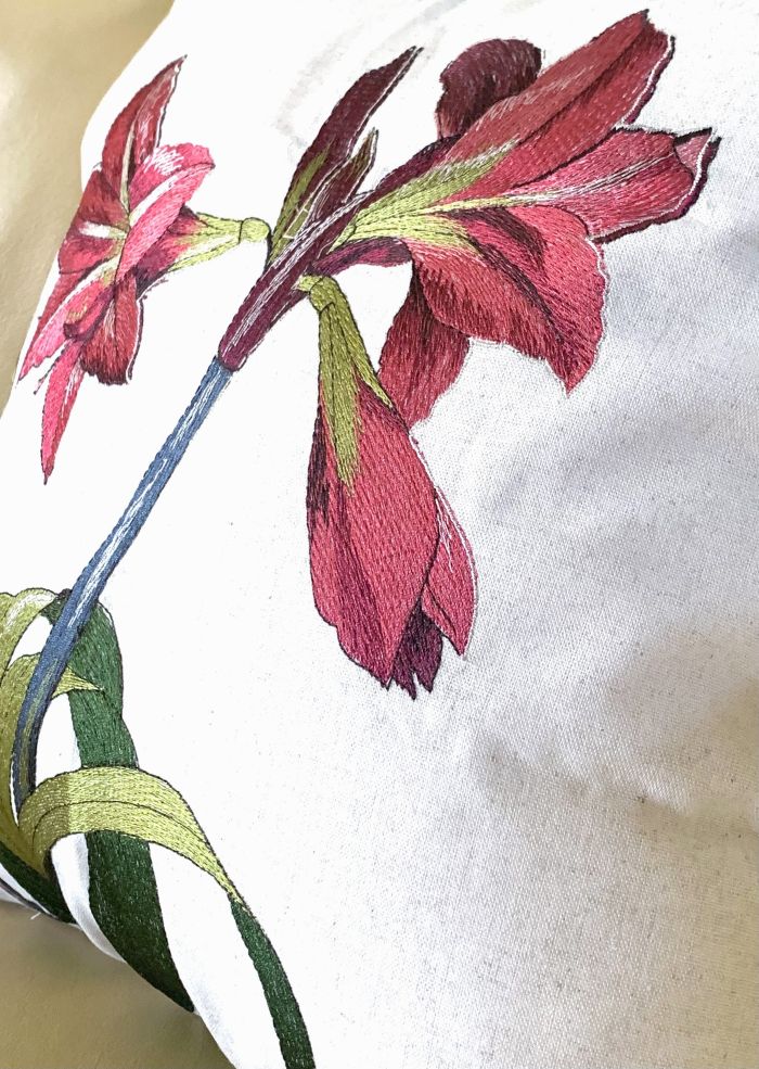 Embroidered Lilies Pillow Cover