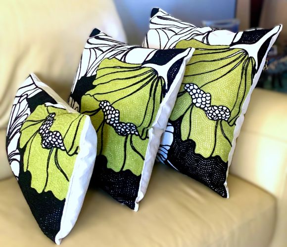 Embroidered Modern Lotus Throw Pillow Cover