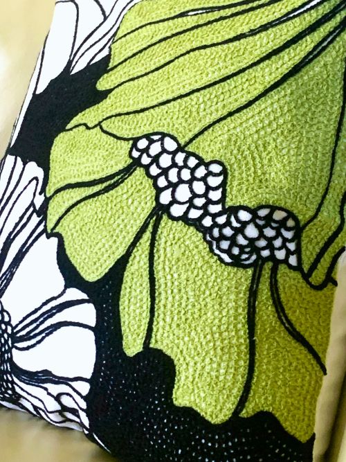 Embroidered Modern Lotus Throw Pillow Cover
