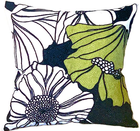 Embroidered Modern Lotus Throw Pillow Cover