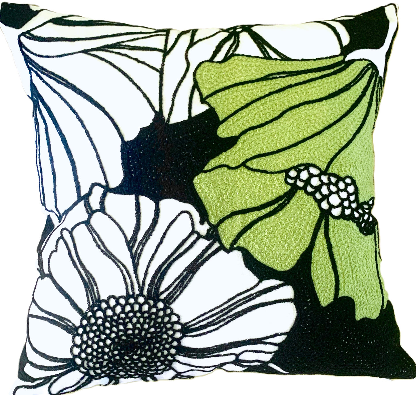 Embroidered Modern Lotus Throw Pillow Cover