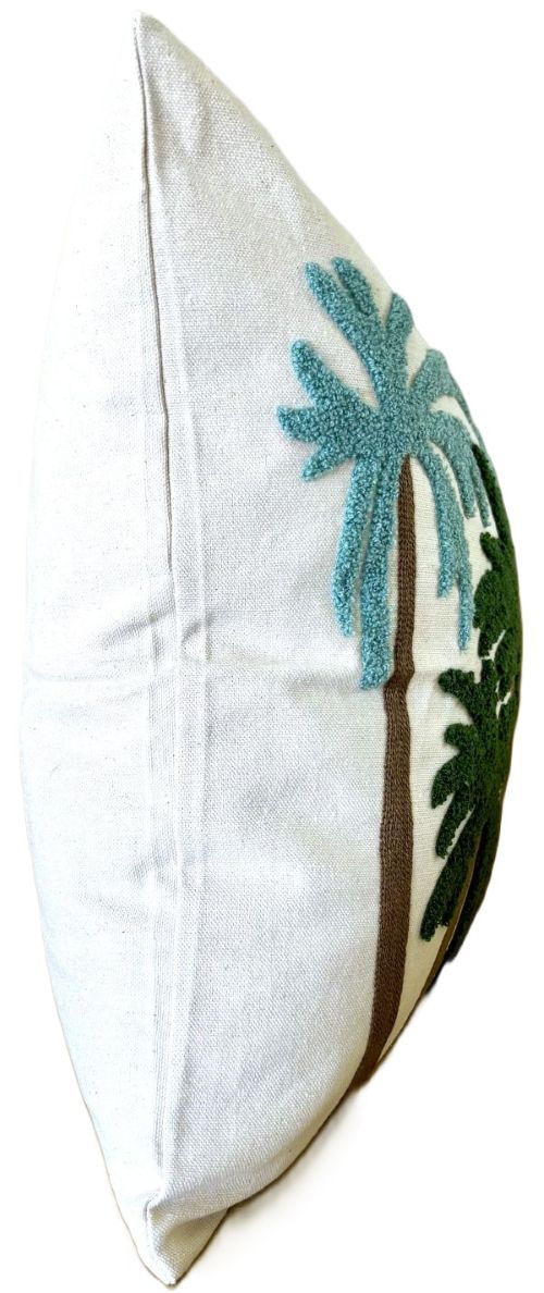 Blue and Green Palm Trees Embroidered Pillow Cover