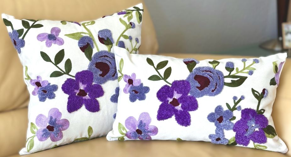 Purple Flowers Embroidered Pillow Cover (2 sizes)