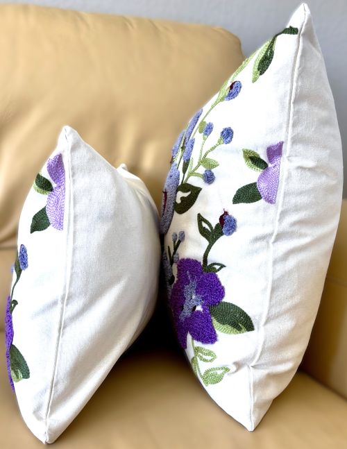 Purple Flowers Embroidered Pillow Cover (2 sizes)